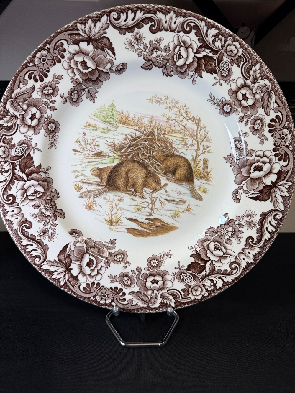 Spode Woodland Winter Scenes Beaver Dinner Plate Rare Collectible